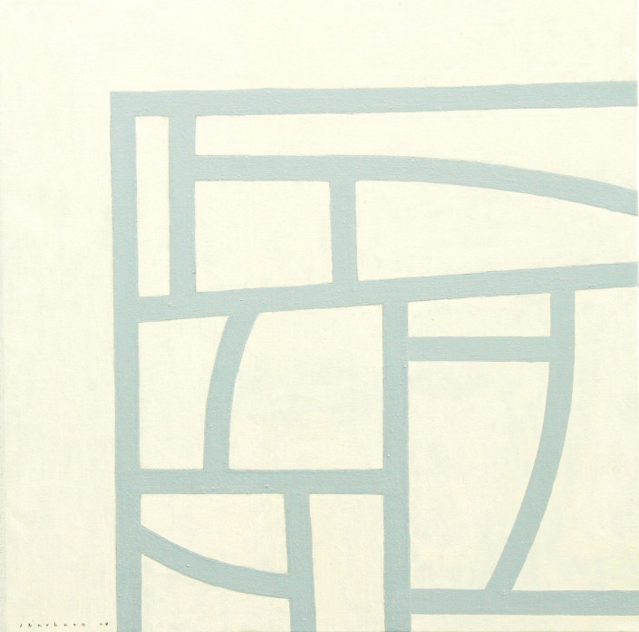 Construcción blanquiazul - Óleo sobre tela (130 x 130 cm)