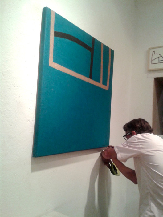 Pintor en su estudio : Estructura turquesa - Óleo sobre tela (100 x 100 cm)